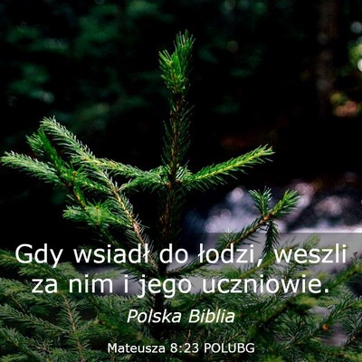 Picture 03 - Mateusza 8:23 POLUBG - Gdy wsiadł do łodzi, weszli za nim i jego - Bible Verse Picture