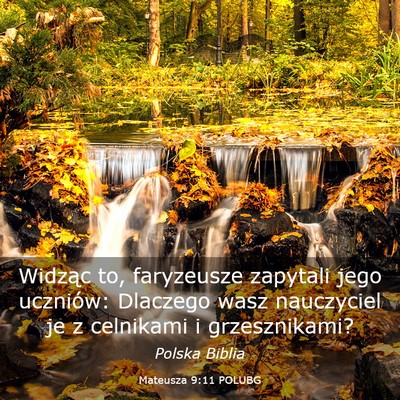 Picture 03 - Mateusza 9:11 POLUBG - Widząc to, faryzeusze zapytali jego uczniów: - Bible Verse Picture