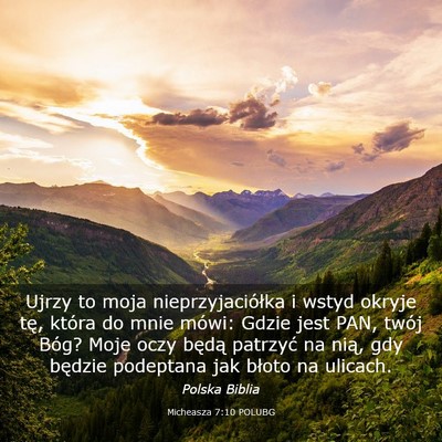 Picture 03 - Micheasza 7:10 POLUBG - Ujrzy to moja nieprzyjaciółka i wstyd okryje - Bible Verse Picture