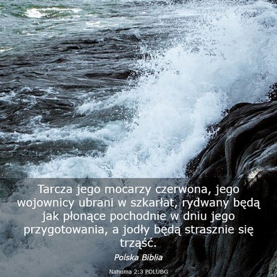 Picture 03 - Nahuma 2:3 POLUBG - Tarcza jego mocarzy czerwona, jego wojownicy - Bible Verse Picture