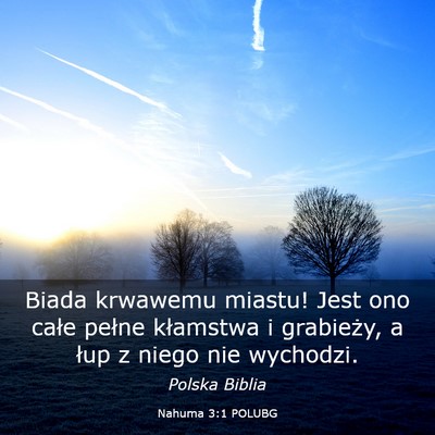 Picture 03 - Nahuma 3:1 POLUBG - Biada krwawemu miastu! Jest ono całe pełne - Bible Verse Picture