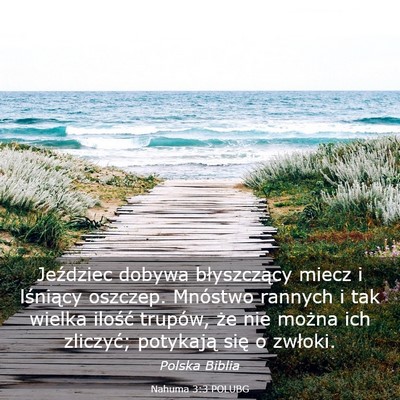 Picture 03 - Nahuma 3:3 POLUBG - Jeździec dobywa błyszczący miecz i lśniący - Bible Verse Picture