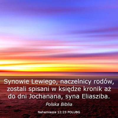 Picture 03 - Nehemiasza 12:23 POLUBG - Synowie Lewiego, naczelnicy rodów, zostali - Bible Verse Picture
