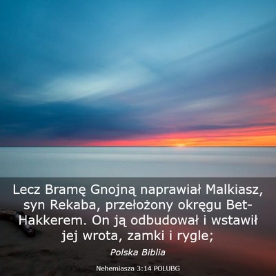 Picture 03 - Nehemiasza 3:14 POLUBG - Lecz Bramę Gnojną naprawiał Malkiasz, syn - Bible Verse Picture