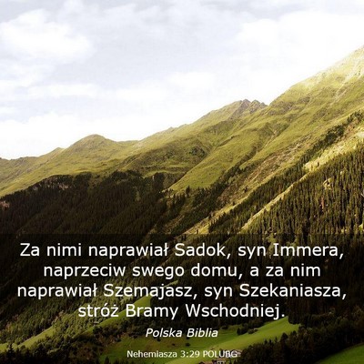 Picture 03 - Nehemiasza 3:29 POLUBG - Za nimi naprawiał Sadok, syn Immera, naprzeciw - Bible Verse Picture