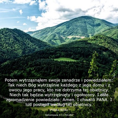 Picture 03 - Nehemiasza 5:13 POLUBG - Potem wytrząsnąłem swoje zanadrze i - Bible Verse Picture
