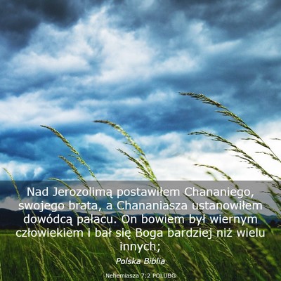 Picture 03 - Nehemiasza 7:2 POLUBG - Nad Jerozolimą postawiłem Chananiego, swojego - Bible Verse Picture