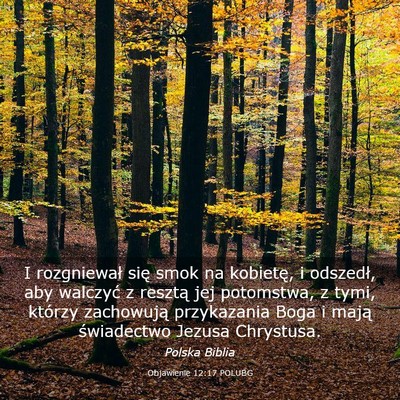 Picture 03 - Objawienie 12:17 POLUBG - I rozgniewał się smok na kobietę, i odszedł, - Bible Verse Picture