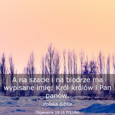 Picture 03 - Objawienie 19:16 POLUBG - A na szacie i na biodrze ma wypisane imię: Król - Bible Verse Picture