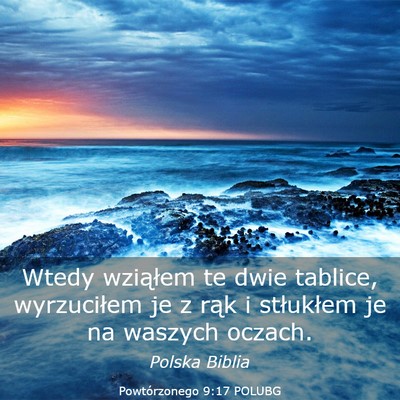 Picture 03 - Powtórzonego 9:17 POLUBG - Wtedy wziąłem te dwie tablice, wyrzuciłem je z - Bible Verse Picture