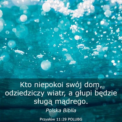 Picture 03 - Przysłów 11:29 POLUBG - Kto niepokoi swój dom, odziedziczy wiatr, a - Bible Verse Picture
