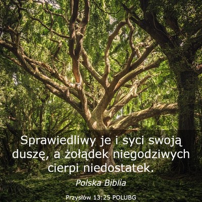 Picture 03 - Przysłów 13:25 POLUBG - Sprawiedliwy je i syci swoją duszę, a - Bible Verse Picture