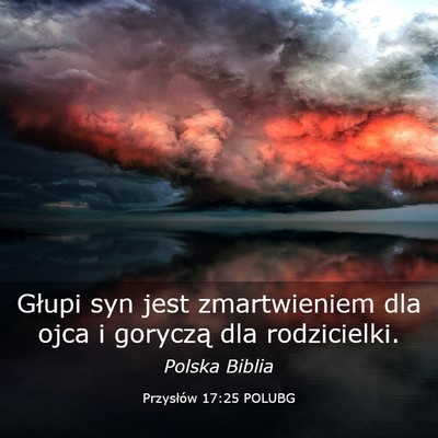 Picture 03 - Przysłów 17:25 POLUBG - Głupi syn jest zmartwieniem dla ojca i goryczą - Bible Verse Picture