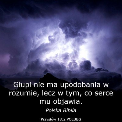 Picture 03 - Przysłów 18:2 POLUBG - Głupi nie ma upodobania w rozumie, lecz w tym, - Bible Verse Picture