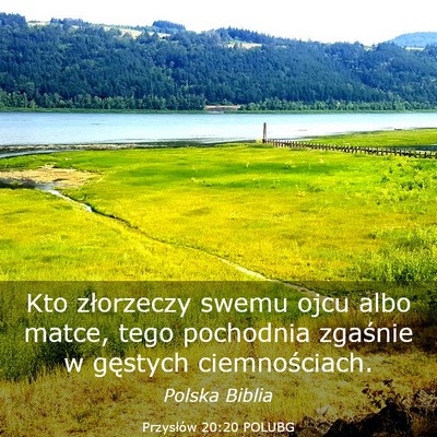 Picture 03 - Przysłów 20:20 POLUBG - Kto złorzeczy swemu ojcu albo matce, tego - Bible Verse Picture