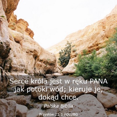 Picture 03 - Przysłów 21:1 POLUBG - Serce króla jest w ręku PANA jak potoki wód; - Bible Verse Picture