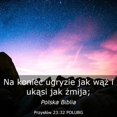 Picture 03 - Przysłów 23:32 POLUBG - Na koniec ugryzie jak wąż i ukąsi jak - Bible Verse Picture