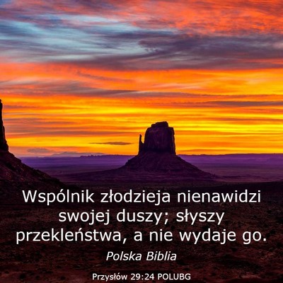 Picture 03 - Przysłów 29:24 POLUBG - Wspólnik złodzieja nienawidzi swojej duszy; - Bible Verse Picture