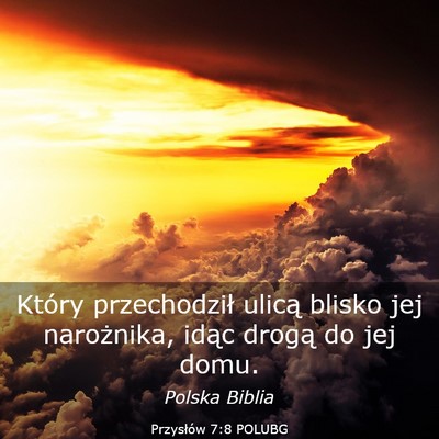 Picture 03 - Przysłów 7:8 POLUBG - Który przechodził ulicą blisko jej narożnika, - Bible Verse Picture