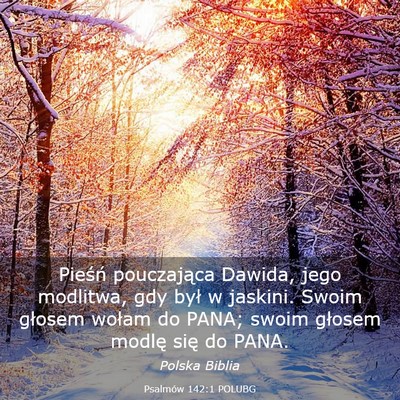 Picture 03 - Psalmów 142:1 POLUBG - Pieśń pouczająca Dawida, jego modlitwa, gdy - Bible Verse Picture