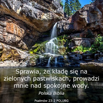 Picture 03 - Psalmów 23:2 POLUBG - Sprawia, że kładę się na zielonych - Bible Verse Picture