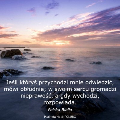 Picture 03 - Psalmów 41:6 POLUBG - Jeśli któryś przychodzi mnie odwiedzić, mówi - Bible Verse Picture