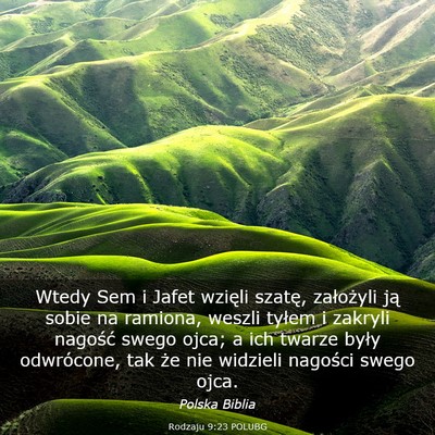 Picture 03 - Rodzaju 9:23 POLUBG - Wtedy Sem i Jafet wzięli szatę, założyli ją - Bible Verse Picture
