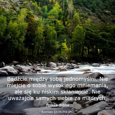 Picture 03 - Rzymian 12:16 POLUBG - Bądźcie między sobą jednomyślni. Nie miejcie - Bible Verse Picture