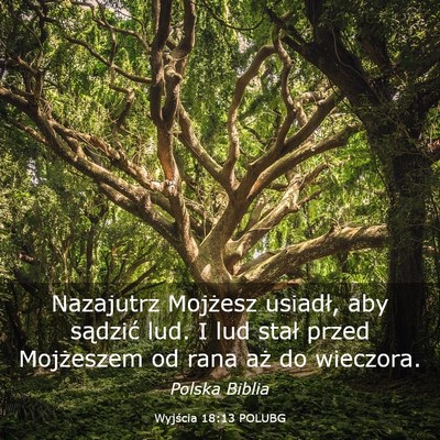 Picture 03 - Wyjścia 18:13 POLUBG - Nazajutrz Mojżesz usiadł, aby sądzić lud. I - Bible Verse Picture