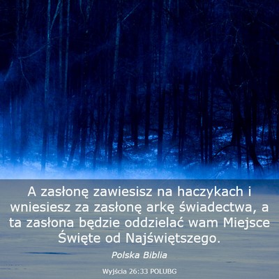 Picture 03 - Wyjścia 26:33 POLUBG - A zasłonę zawiesisz na haczykach i wniesiesz za - Bible Verse Picture