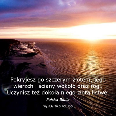 Picture 03 - Wyjścia 30:3 POLUBG - Pokryjesz go szczerym złotem, jego wierzch i - Bible Verse Picture