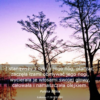 Picture 03 - Łukasza 7:38 POLUBG - I stanąwszy z tyłu u jego nóg, płacząc, - Bible Verse Picture