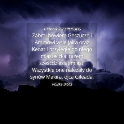 Picture 04 - 1 Kronik 2:23 POLUBG - Zabrał bowiem Geszurze i Aramowi wsie Jaira oraz - Bible Verse Picture