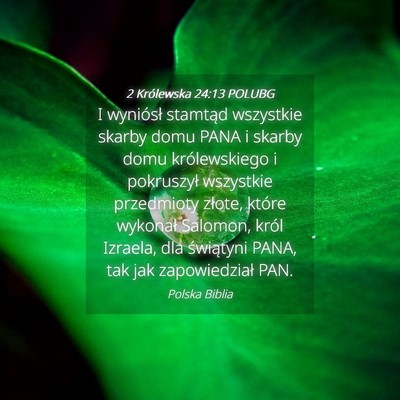 Picture 04 - 2 Królewska 24:13 POLUBG - I wyniósł stamtąd wszystkie skarby domu PANA i - Bible Verse Picture