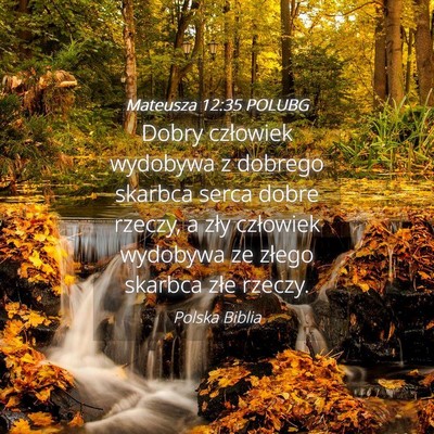 Picture 04 - Mateusza 12:35 POLUBG - Dobry człowiek wydobywa z dobrego skarbca serca - Bible Verse Picture
