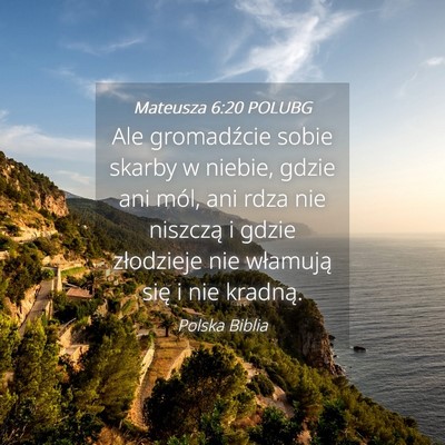 Picture 04 - Mateusza 6:20 POLUBG - Ale gromadźcie sobie skarby w niebie, gdzie ani - Bible Verse Picture