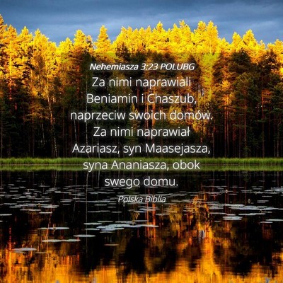 Picture 04 - Nehemiasza 3:23 POLUBG - Za nimi naprawiali Beniamin i Chaszub, naprzeciw - Bible Verse Picture