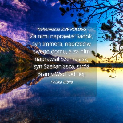 Picture 04 - Nehemiasza 3:29 POLUBG - Za nimi naprawiał Sadok, syn Immera, naprzeciw - Bible Verse Picture