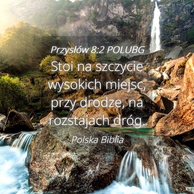 Picture 04 - Przysłów 8:2 POLUBG - Stoi na szczycie wysokich miejsc, przy drodze, na - Bible Verse Picture