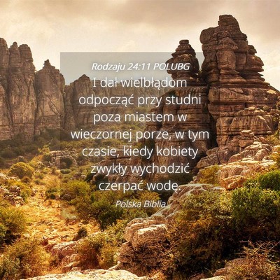 Picture 04 - Rodzaju 24:11 POLUBG - I dał wielbłądom odpocząć przy studni poza - Bible Verse Picture