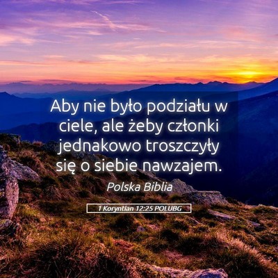 Picture 05 - 1 Koryntian 12:25 POLUBG - Aby nie było podziału w ciele, ale żeby - Bible Verse Picture