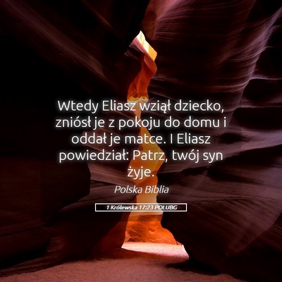 Picture 05 - 1 Królewska 17:23 POLUBG - Wtedy Eliasz wziął dziecko, zniósł je z - Bible Verse Picture