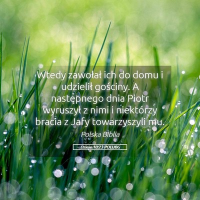 Picture 05 - Dzieje 10:23 POLUBG - Wtedy zawołał ich do domu i udzielił gościny. - Bible Verse Picture