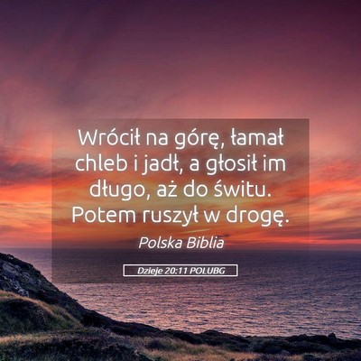 Picture 05 - Dzieje 20:11 POLUBG - Wrócił na górę, łamał chleb i jadł, a - Bible Verse Picture