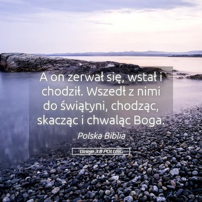 Picture 05 - Dzieje 3:8 POLUBG - A on zerwał się, wstał i chodził. Wszedł z - Bible Verse Picture