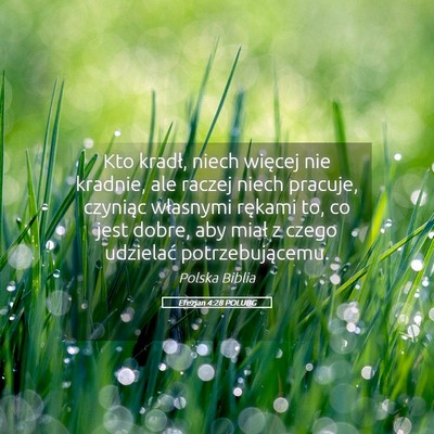 Picture 05 - Efezjan 4:28 POLUBG - Kto kradł, niech więcej nie kradnie, ale raczej - Bible Verse Picture
