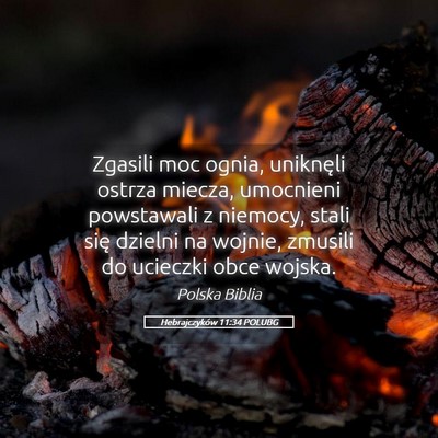 Picture 05 - Hebrajczyków 11:34 POLUBG - Zgasili moc ognia, uniknęli ostrza miecza, - Bible Verse Picture