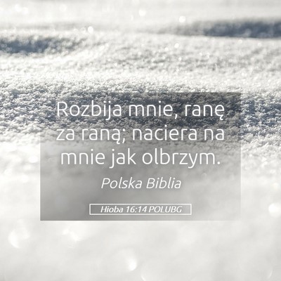 Picture 05 - Hioba 16:14 POLUBG - Rozbija mnie, ranę za raną; naciera na mnie jak - Bible Verse Picture
