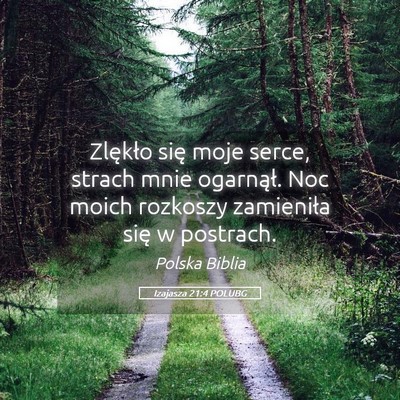 Picture 05 - Izajasza 21:4 POLUBG - Zlękło się moje serce, strach mnie ogarnął. - Bible Verse Picture