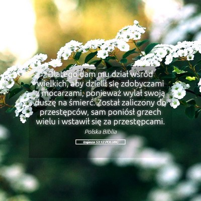 Picture 05 - Izajasza 53:12 POLUBG - Dlatego dam mu dział wśród wielkich, aby - Bible Verse Picture